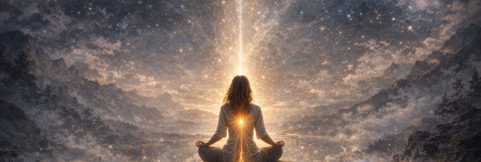 Illustration symbolique d’une connexion au Subconscient en séance QHHT, représentant l’ancrage, la lumière et la sagesse intérieure.